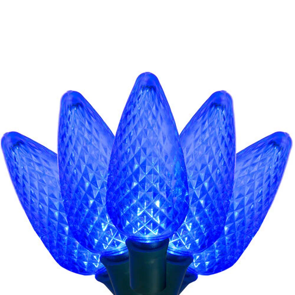 25-Light LED C9 Light Set; Blue Bulbs on Green Wire, Approx. 16'6