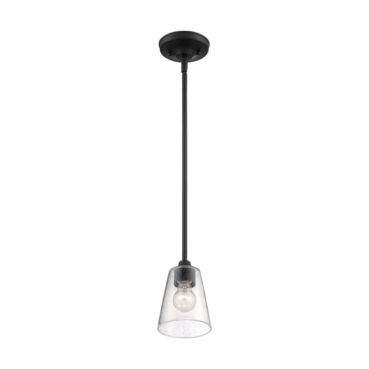 60-7280 BRANSEL 1 LIGHT MINI PENDANT Bransel - 1 Light Mini Pendant with Seeded Glass - Matte Black Finish - Cheap-Us