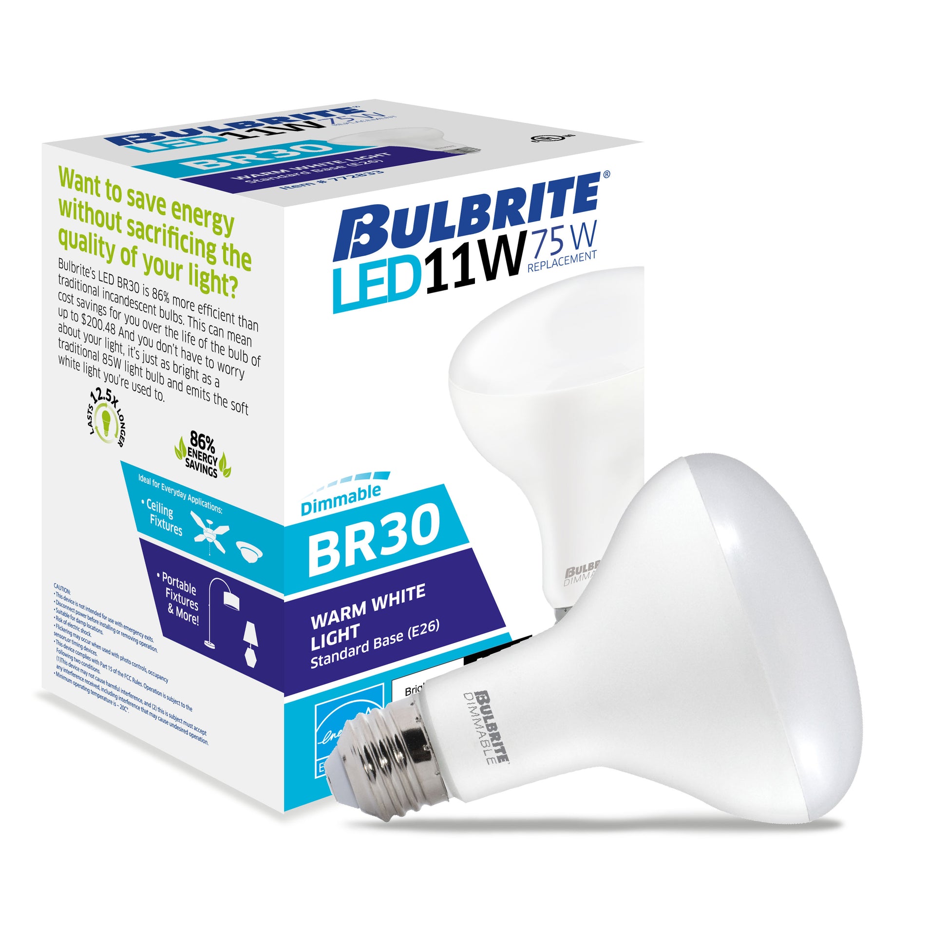 BULBRITE 11W BR30 3000K E26 120V-4PK - Cheap-Us