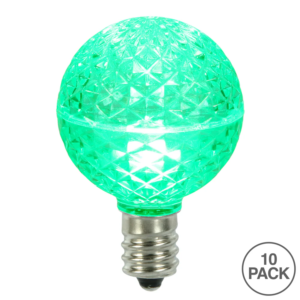 Vickerman G50 LED Green Faceted Replacement Bulb E17/C9 Nickel Base 10 Bulbs per Pack. - Cheap-Us