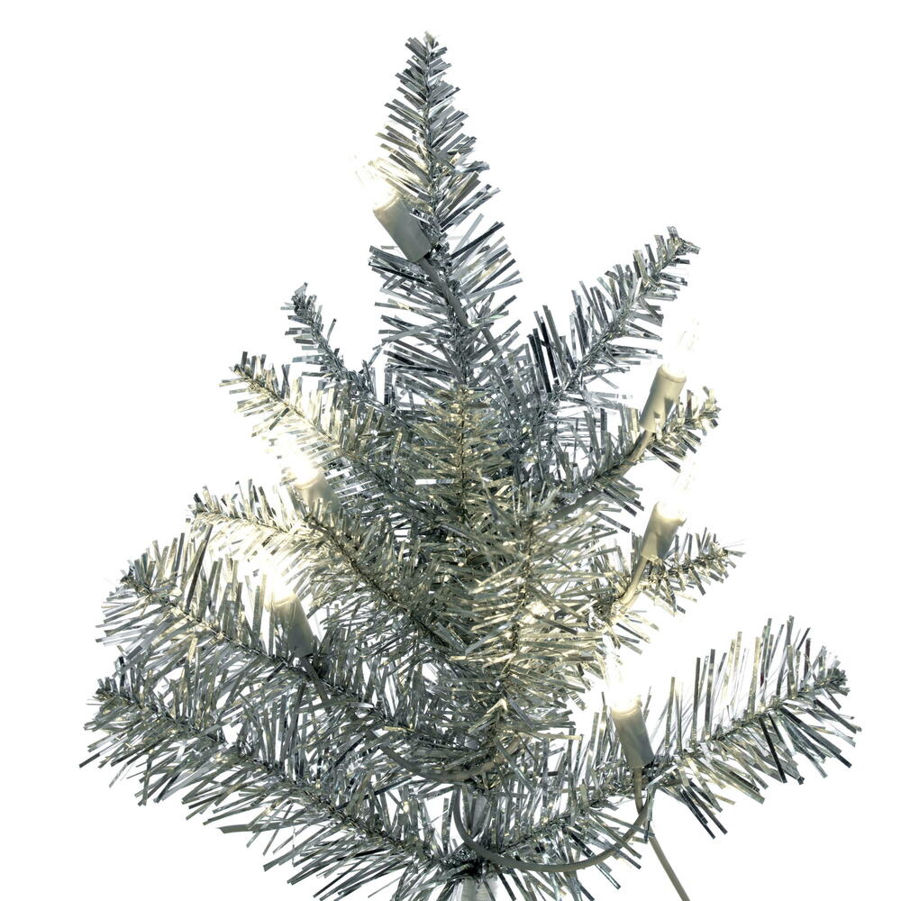 Vickerman 4.5' Silver Tinsel Fir Artificial Christmas Tree Warm White Dura-lit LED Lights - Cheap-Us