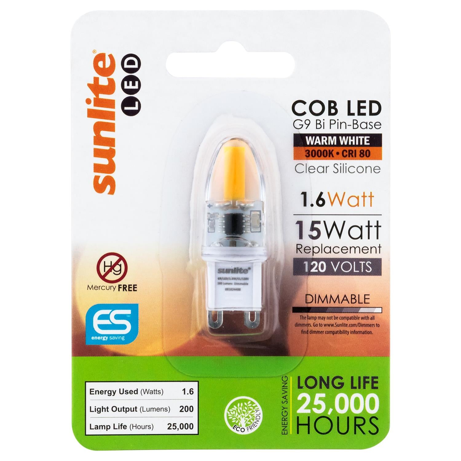 Sunlite G9/LED/1.6W/CL/120V/D/30K/CD LED Single Ended G9 Bi-Pin 1.6W Light Bulb (G9) Base, 3000K Warm White - Cheap-Us