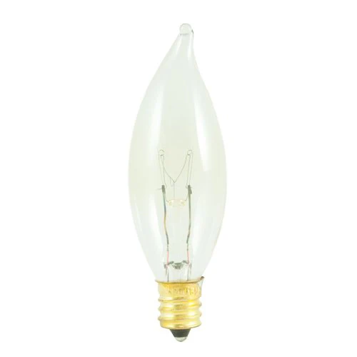 Bulbrite 25CFC/25/3 25 Watt Incandescent CA8 Flame Tip Chandelier Bulb, Candelabra Base, Clear - Cheap-Us
