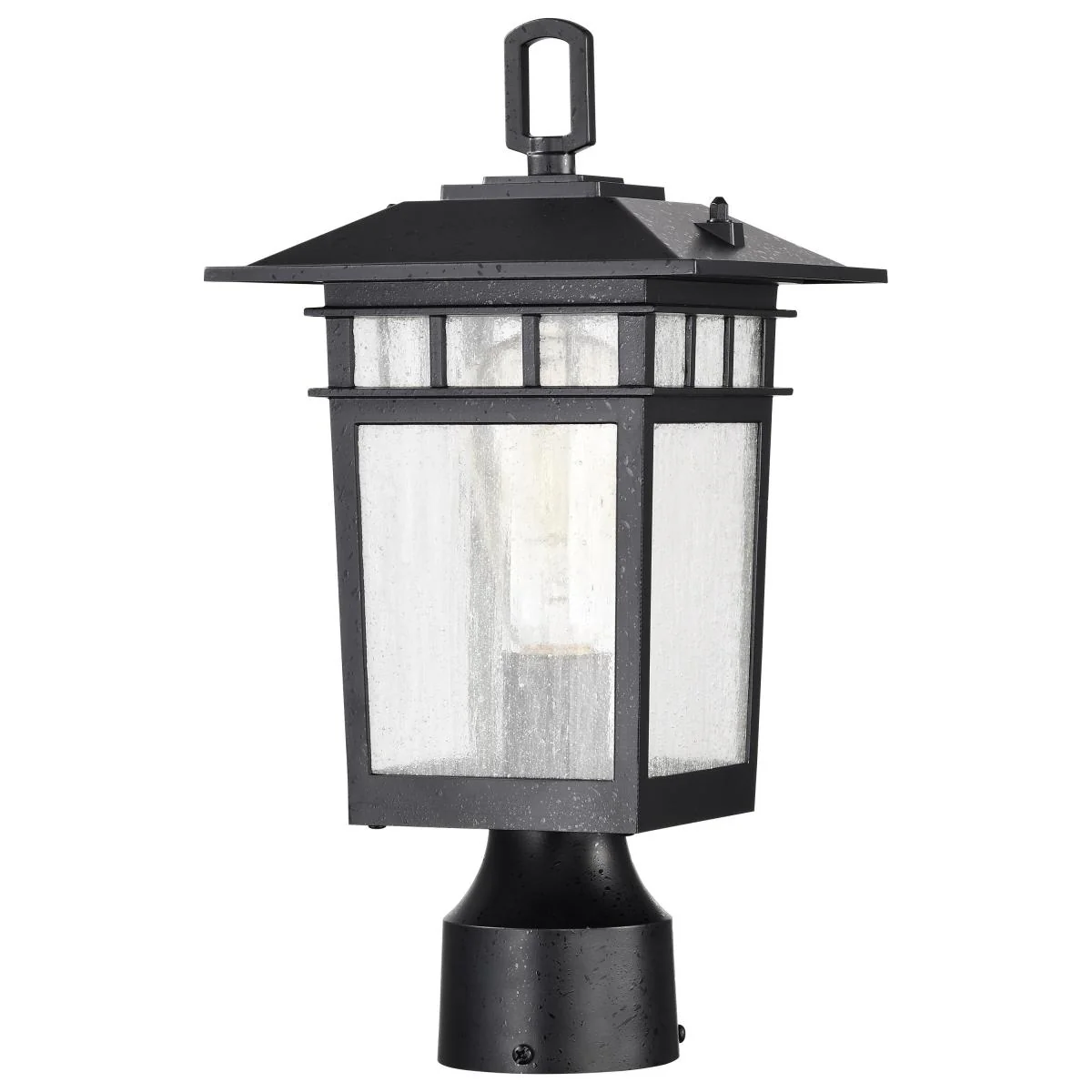 60-5956 COVE NECK 1LT OUTDOOR SM POST Cove Neck Collection Outdoor Medium 14 inch Post Light Pole Lantern; Textured Black Finish with Clear Seeded Glass - Cheap-Us