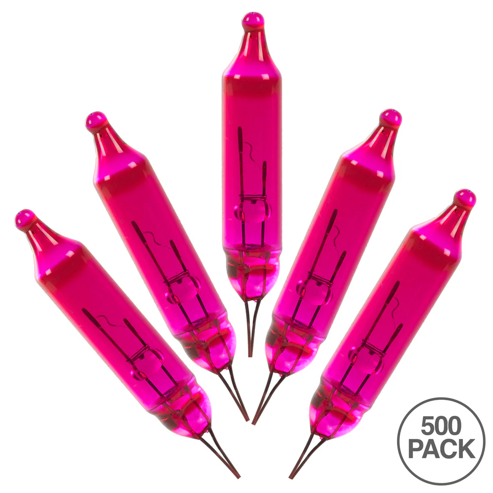 Vickerman Pink Glass Incandescent Mini Bulb with Pinched Base 3.5 Volt 125mA 500/Bag - Cheap-Us