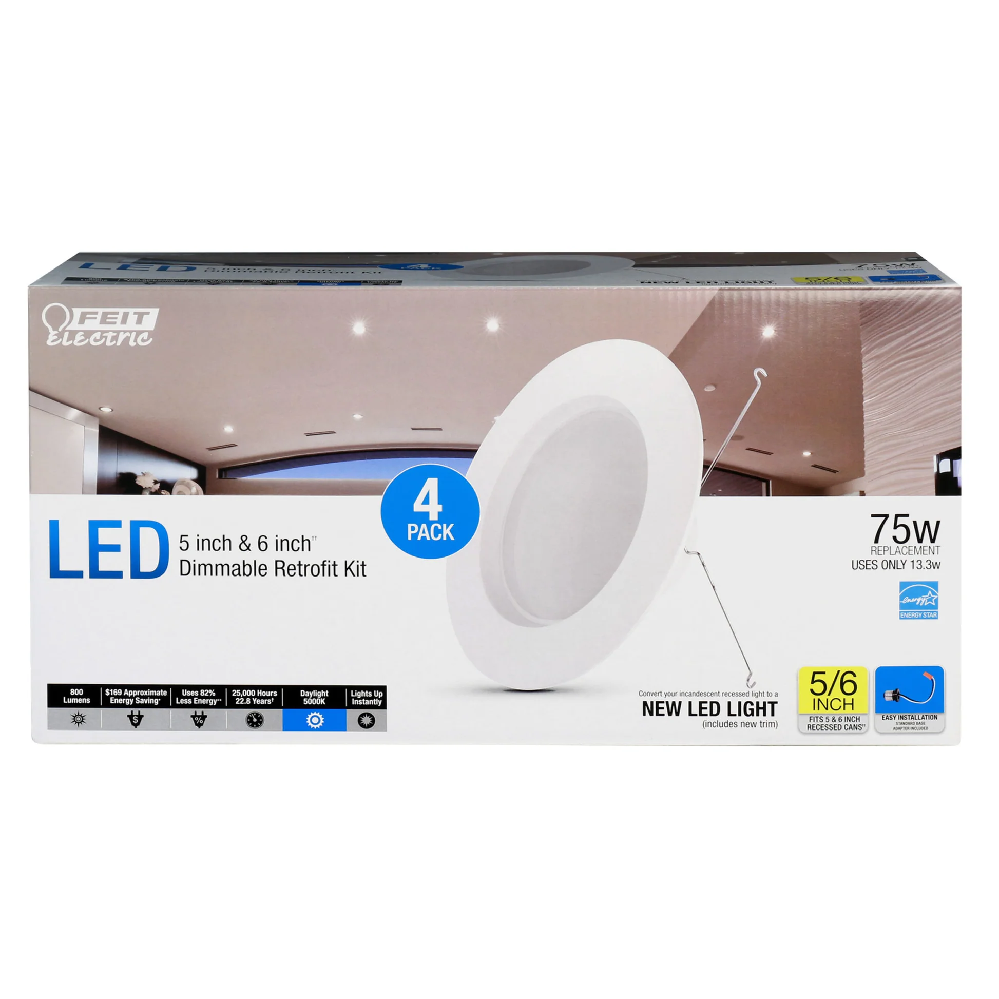 800 Lumen 5000K 5 & 6 Inch Dimmable Recessed Downlight - Cheap-Us