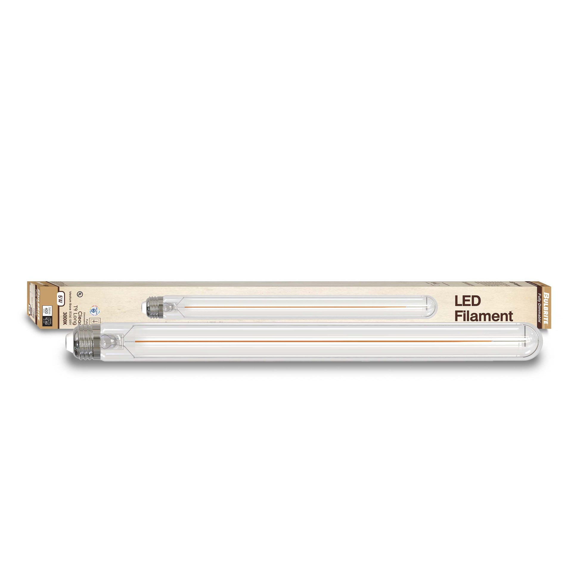 Bulbrite LED Filament Pack of (4) 5 Watt Dimmable 15 Inch T9 Light Bulb with Clear Glass Finish and Medium (E26) Base - 3000K (Soft White Light), 400 Lumens - Cheap-Us