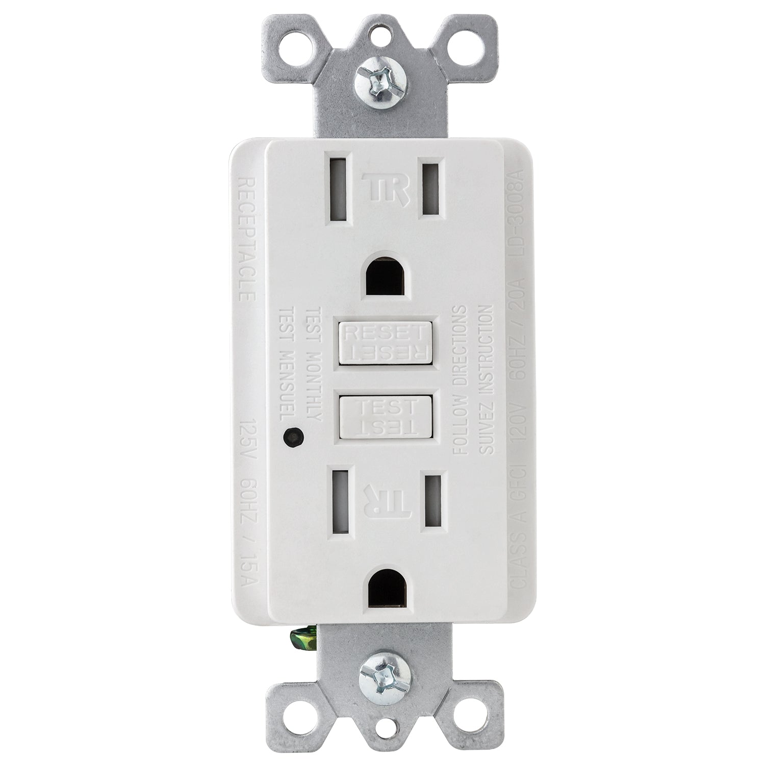 Sunlite 55410-SU GFCI Duplex Outlet, 15 Amp, 120 VAC, 2 Pole/3 Wire, Tamper Resistant, Wallplate Included, ETL Listed, White 1 Pack - Cheap-Us