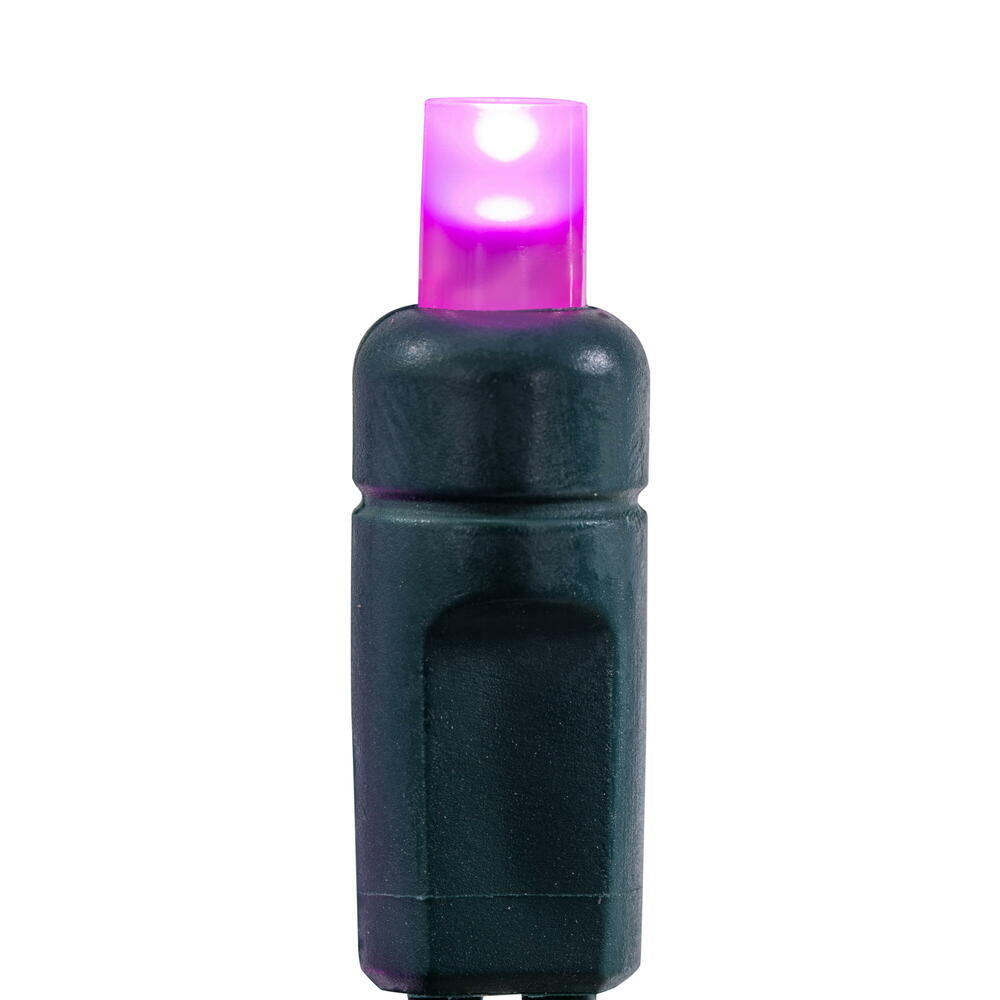 Vickerman 50 Frosted Pink Wide Angle Single Mold End-Connecting LED Light Set with 22 Gauge Green Wire, 3