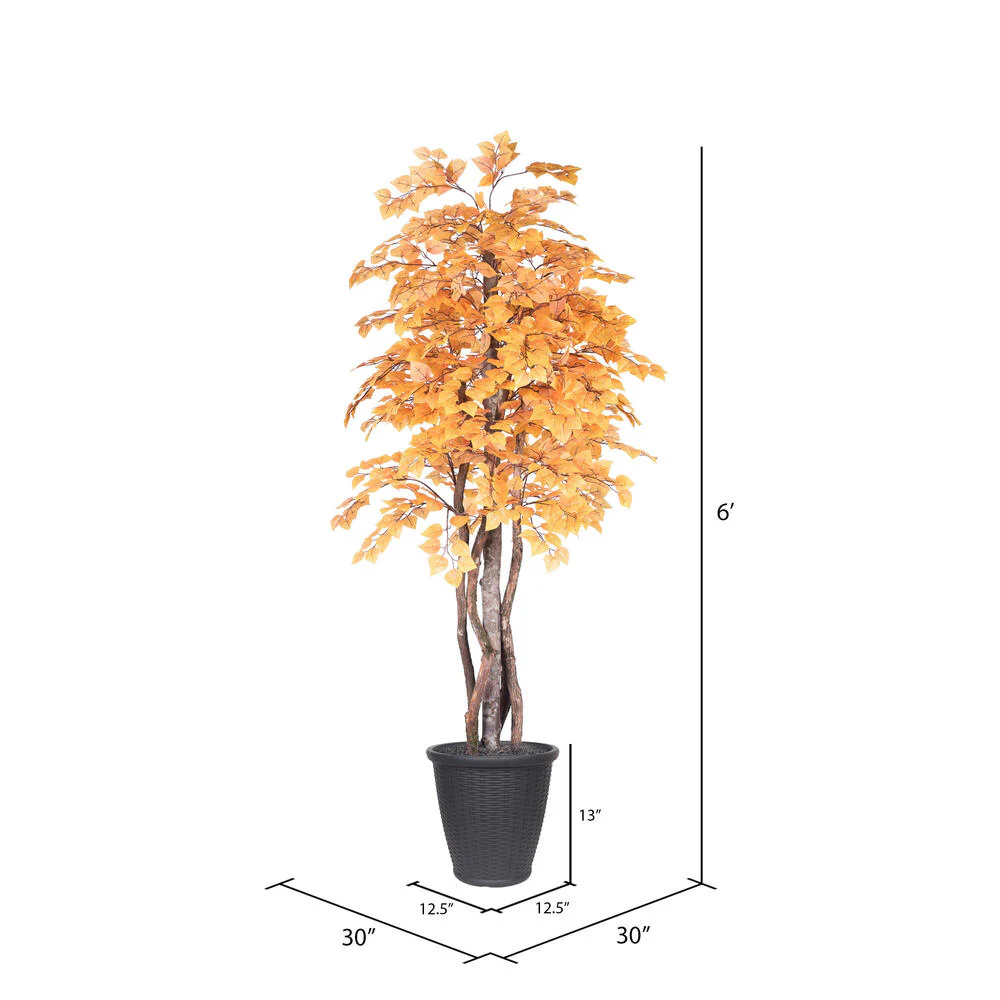 Vickerman 6' Artificial Golden Aspen Executive Tree Gray Round Plastic Container. - Cheap-Us