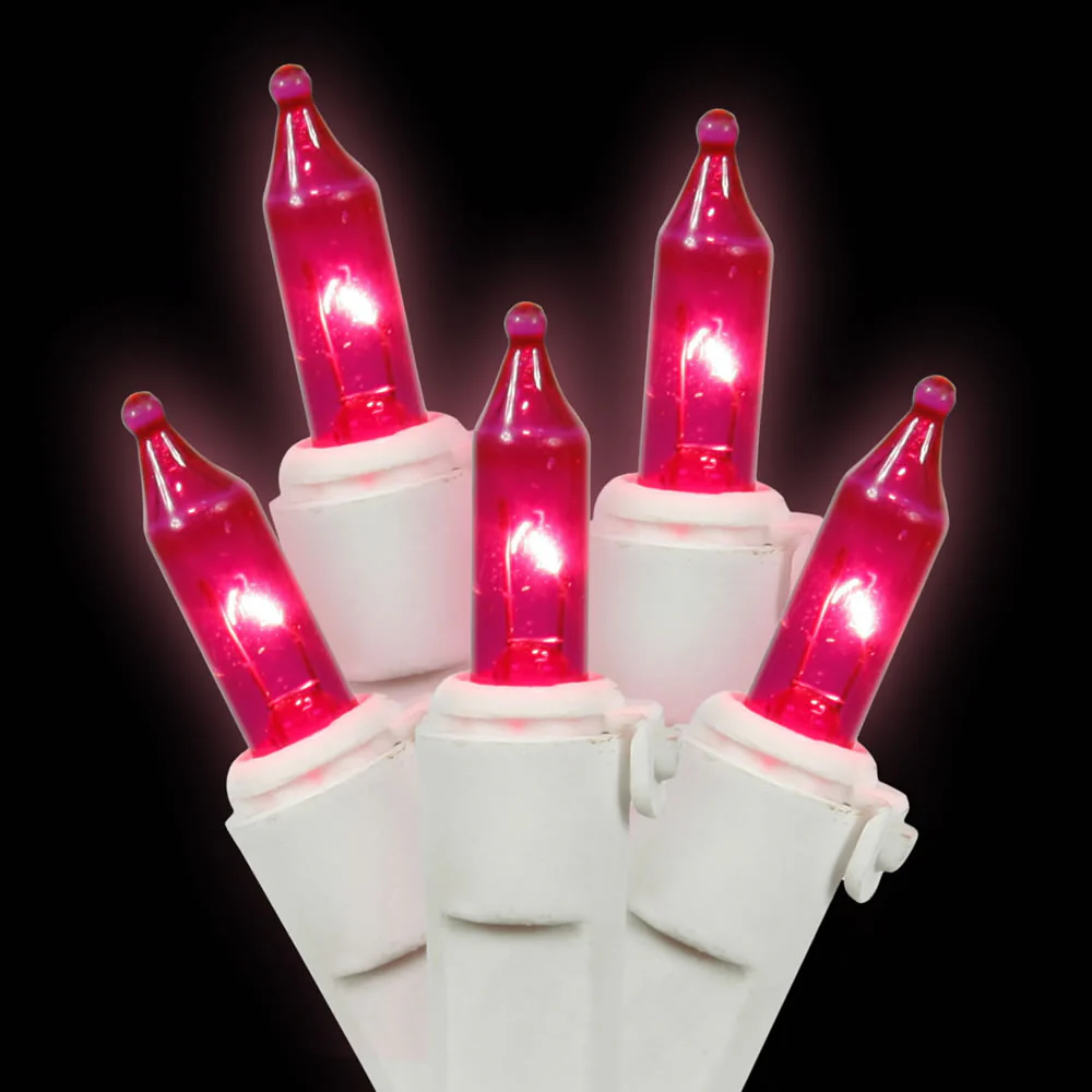 Vickerman 50 Pink Mini Light Set on White Wire 16' Christmas Light Strand - Cheap-Us