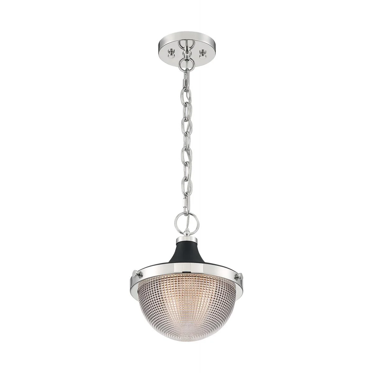60-7069 FARO 1 LIGHT SMALL PENDANT Faro - 1 Light Pendant with Clear Prismatic Glass - Polished Nickel and Black Accents Finish - Cheap-Us
