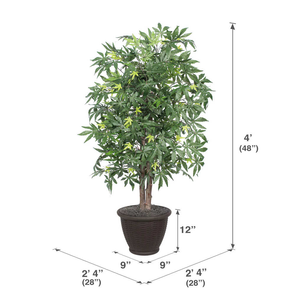 Vickerman 4' Artificial Japanese Maple Bush Brown Plastic Container. - Cheap-Us