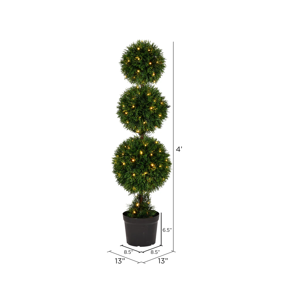 Vickerman 4' Artificial Triple Ball Green Cedar Topiary. - Cheap-Us