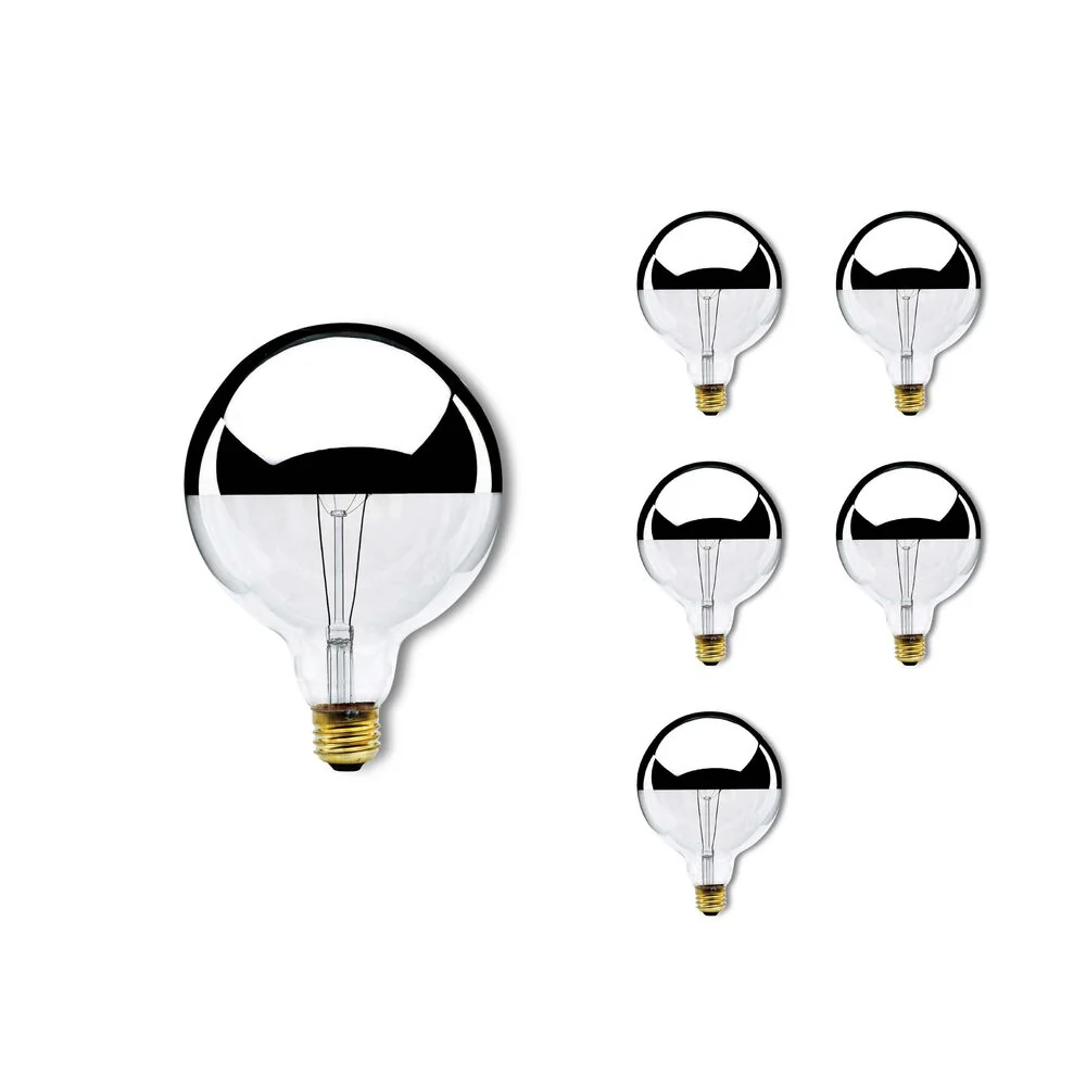 Bulbrite Pack of (6) 60 Watt Dimmable Half Chrome G40 Incandescent Light Bulbs with Medium (E26) Base, 2700K Warm White Light - Cheap-Us