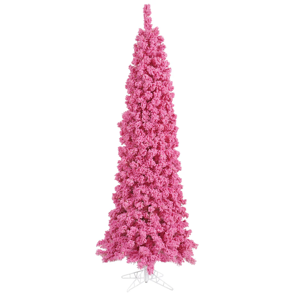 Vickerman 9' Flocked Pink Pencil Fir Artificial Christmas Tree Unlit - Cheap-Us