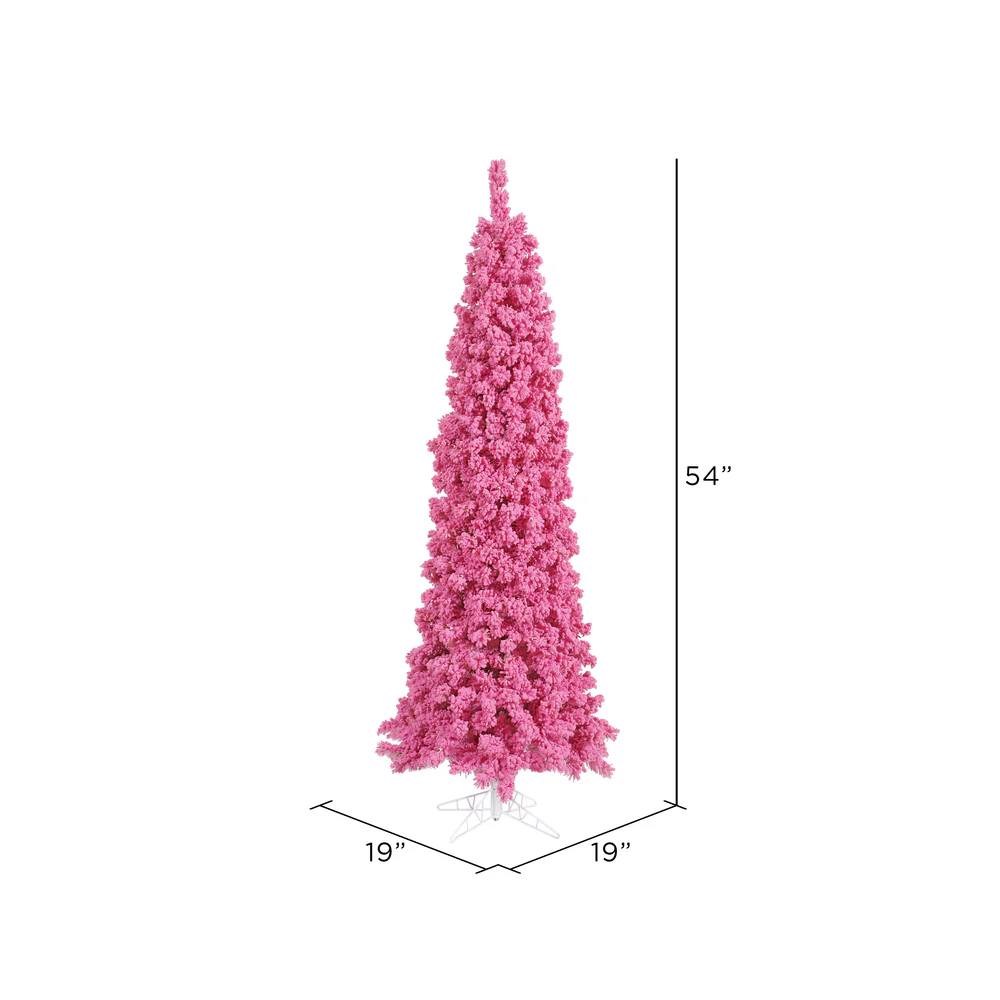 Vickerman 4.5' Flocked Pink Pencil Fir Artificial Christmas Tree Unlit - Cheap-Us