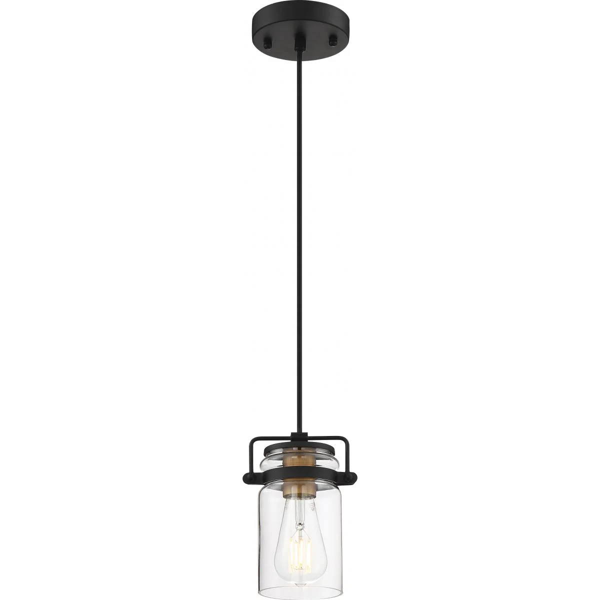 60-6733 ANTEBELLUM 1 LT MINI PENDANT Antebellum - 1 Light Mini Pendant - with Clear Glass -Black and Aged Gold Finish - Cheap-Us