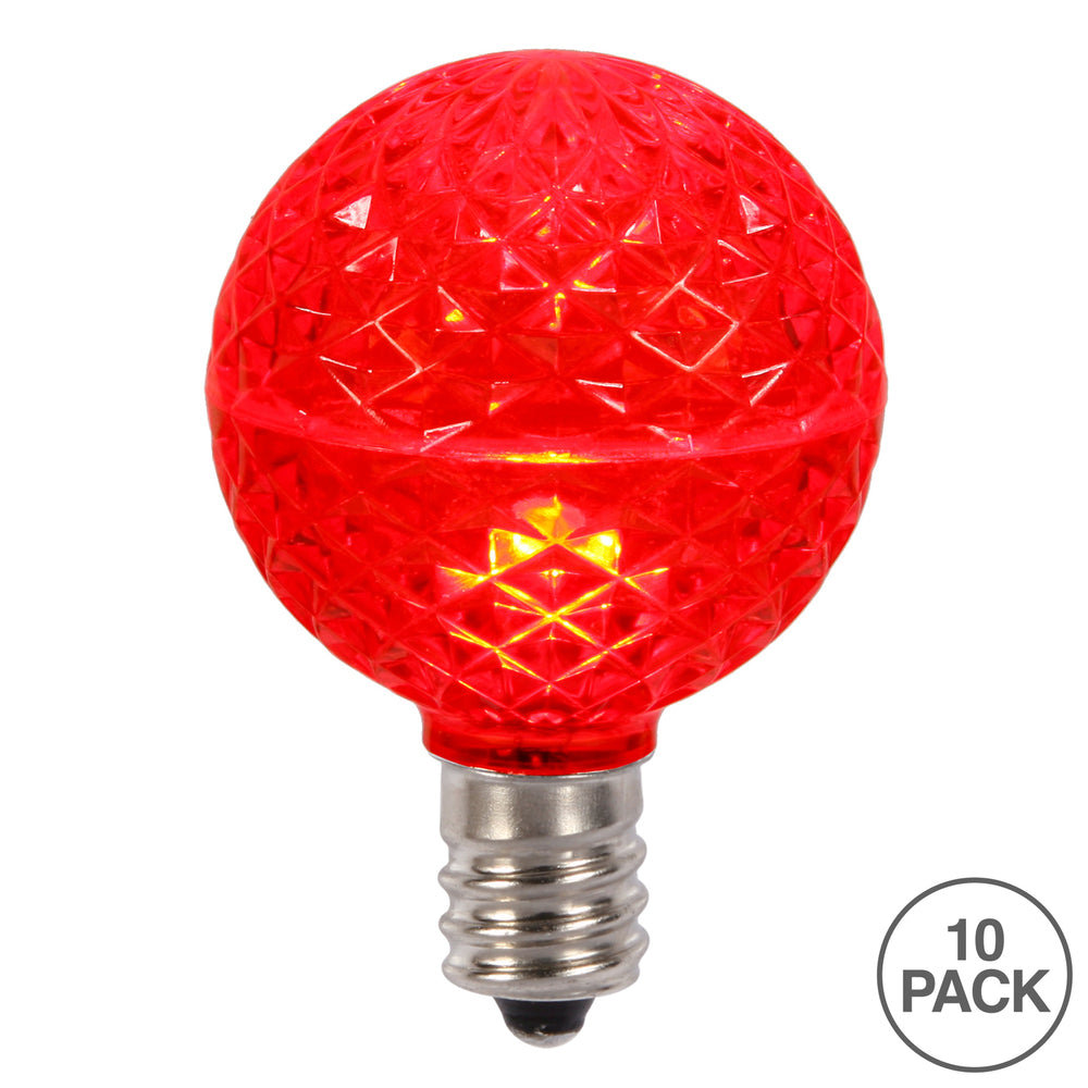 Vickerman G50 LED Red Faceted Replacement Bulb E17/C9 Nickel Base 10 Bulbs per Pack. - Cheap-Us