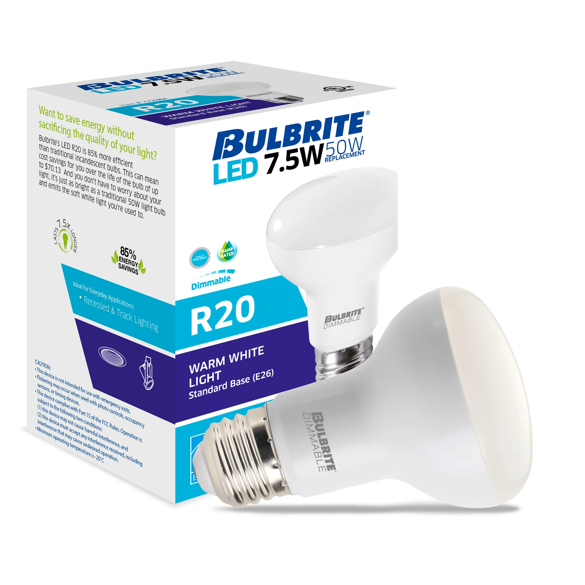 BULBRITE 7.5W LED R20 2700K E26 120V-4PK - Cheap-Us