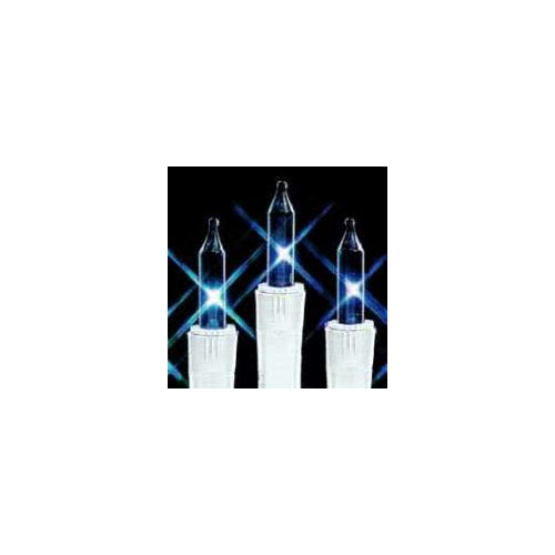 Transparent Blue Christmas Tree Mini Lights, 100 Lights, T1 3/4 Shaped, 21 Foot, White Wire, Steady Burning and Flashing - Cheap-Us