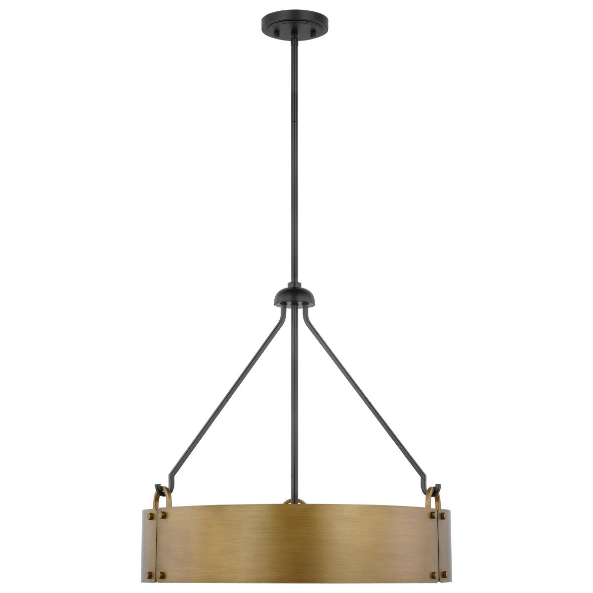 60-7693 HALTER 4LT PENDANT Halter; 4 Light Pendant; Medium Base; 60 Watt; Matte Black Finish; Natural Brass Metal Shade - Cheap-Us
