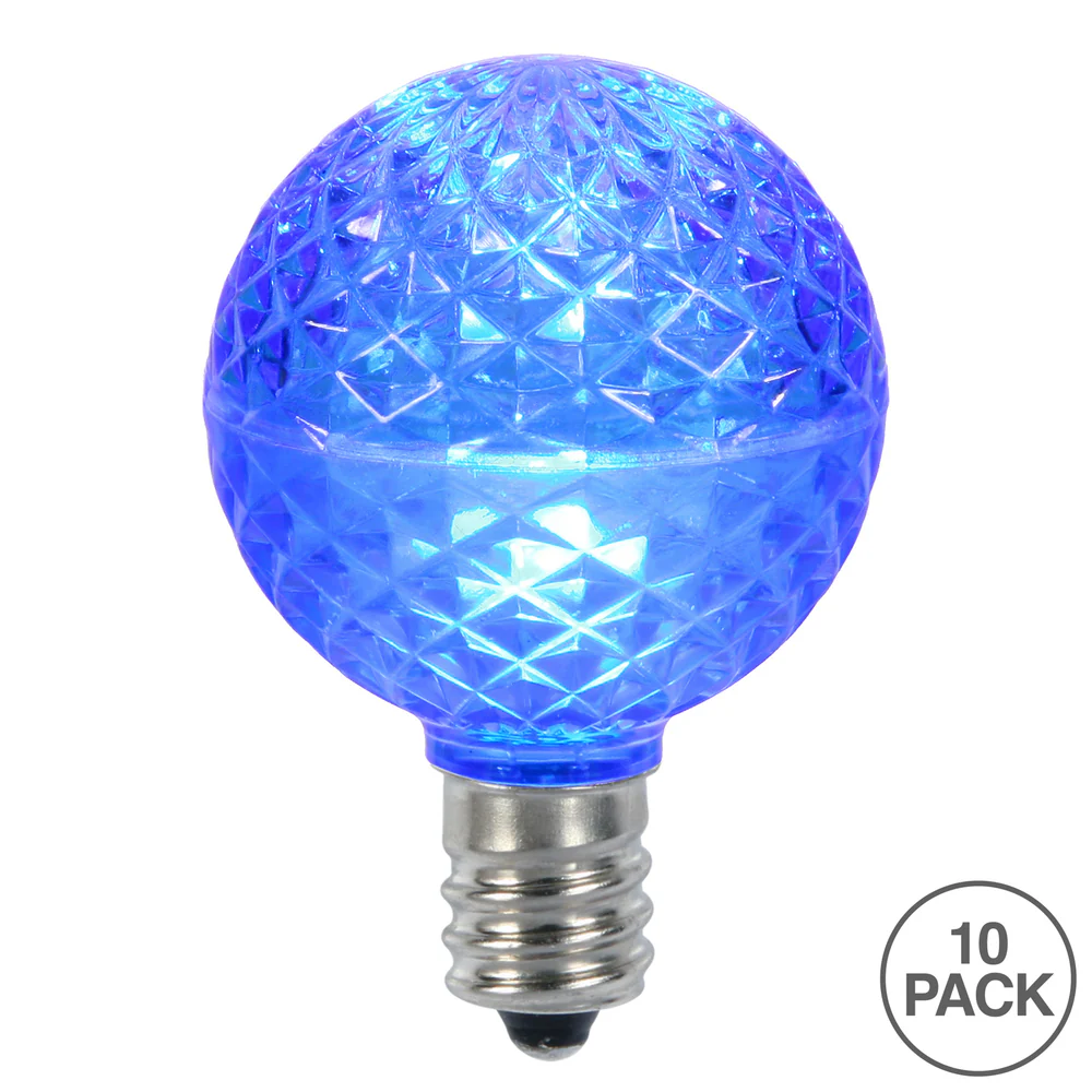 Vickerman G50 LED Blue Faceted Replacement Bulb, E17/C9 Nickel Base, 20 Pack. - Cheap-Us