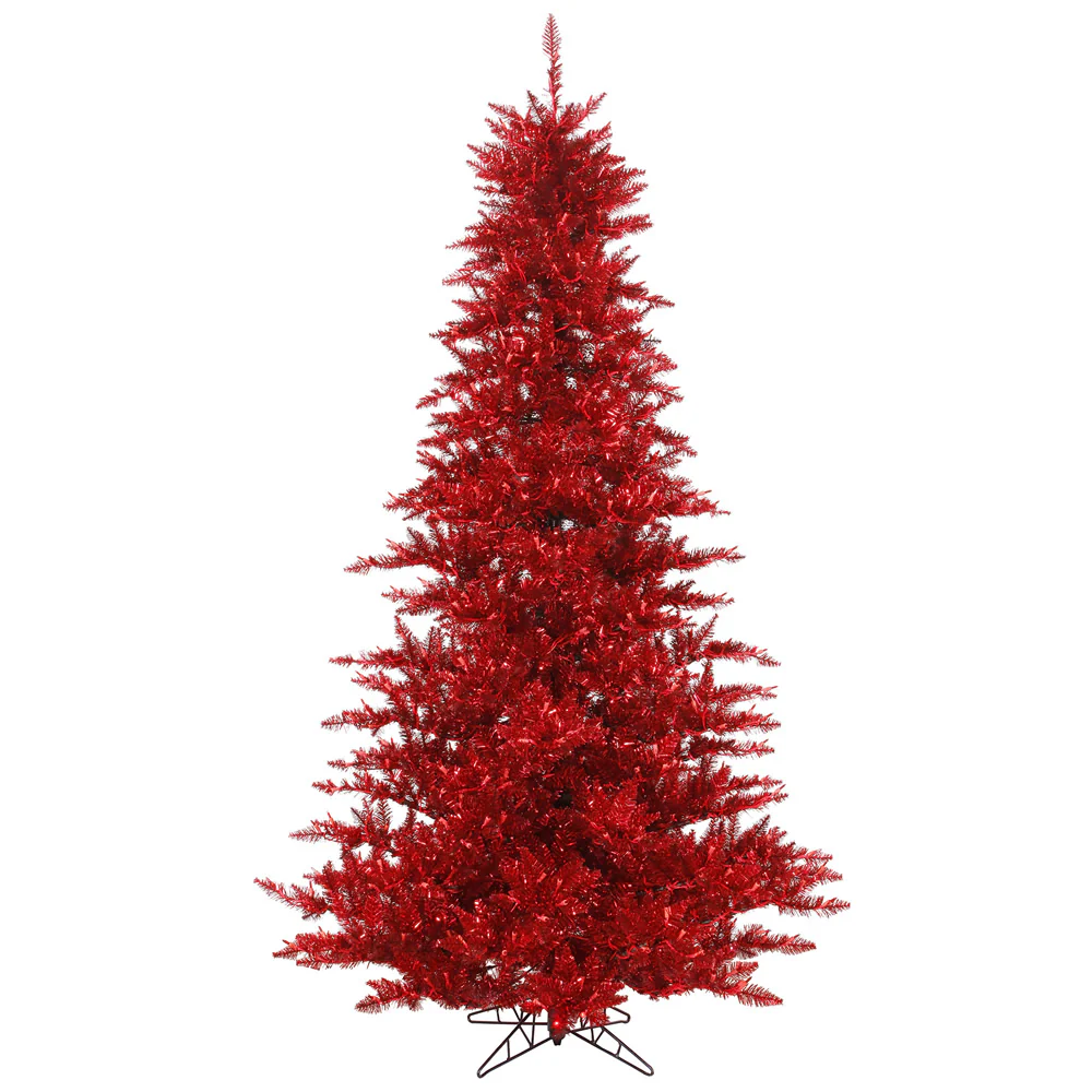 Vickerman 10' Tinsel Red Artificial Christmas Tree Unlit - Cheap-Us