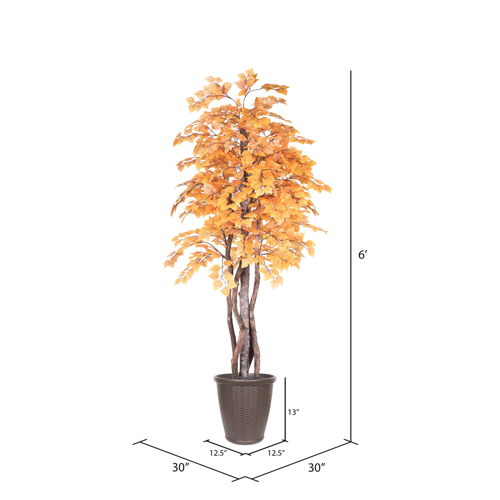 Vickerman 6' Artificial Golden Aspen Executive Tree Brown Round Plastic Container. - Cheap-Us
