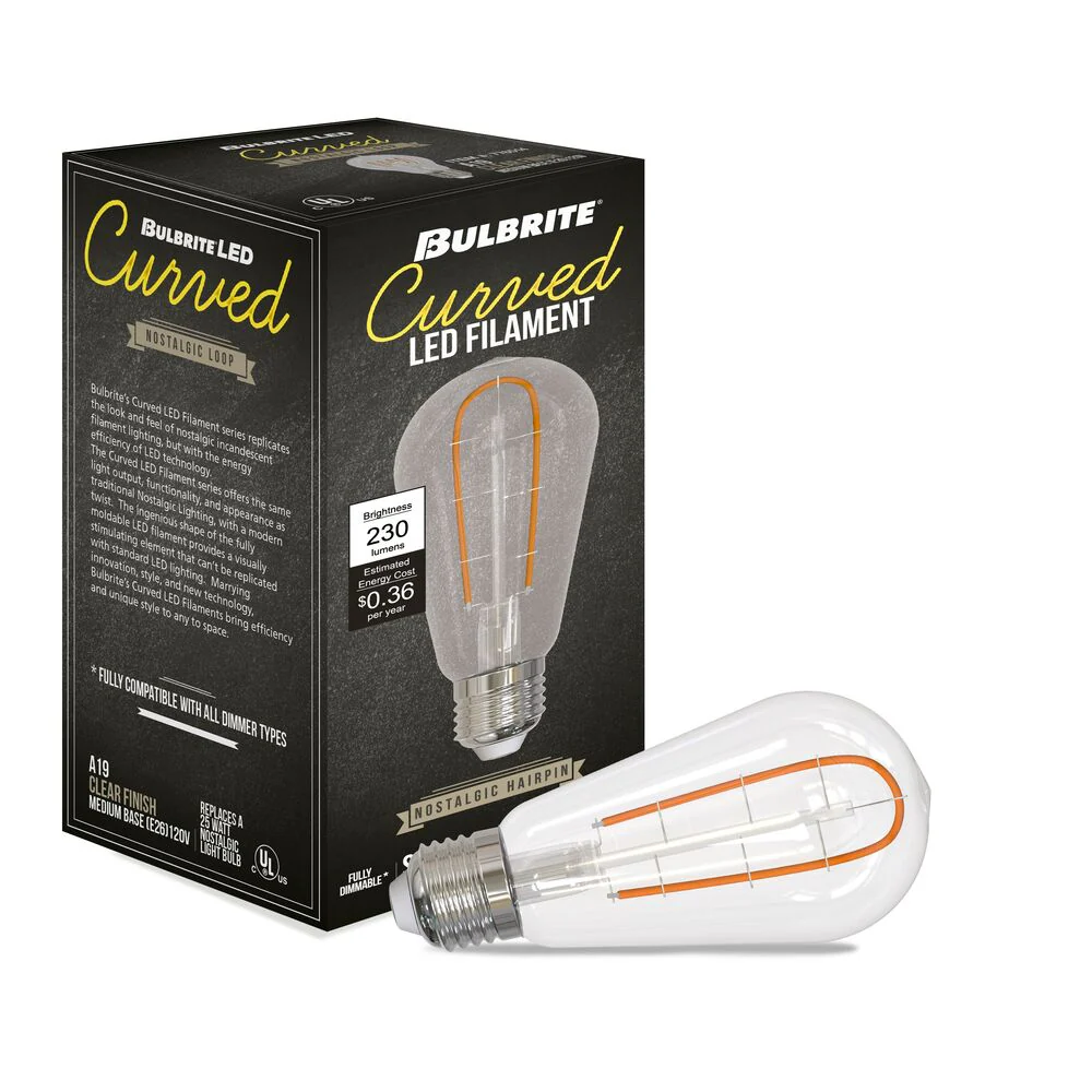 Bulbrite LED Curved Filament Pack of (4) 3 Watt Dimmable ST18 Light Bulbs with Clear Finish and Medium (E26) Base - 2100K (Warm Amber Light), 230 Lumens - Cheap-Us