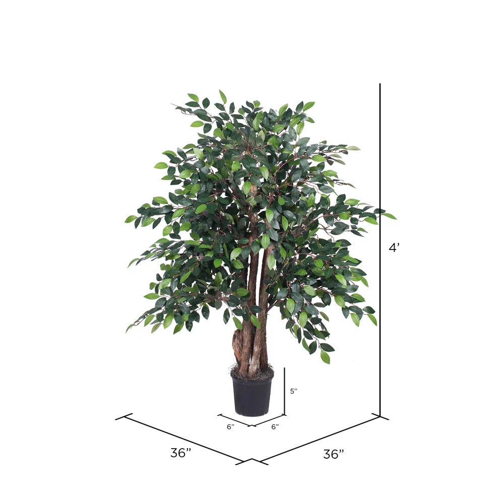 Vickerman 4' Artificial Mini Ficus Extra Full Bush Black Plastic Pot. - Cheap-Us