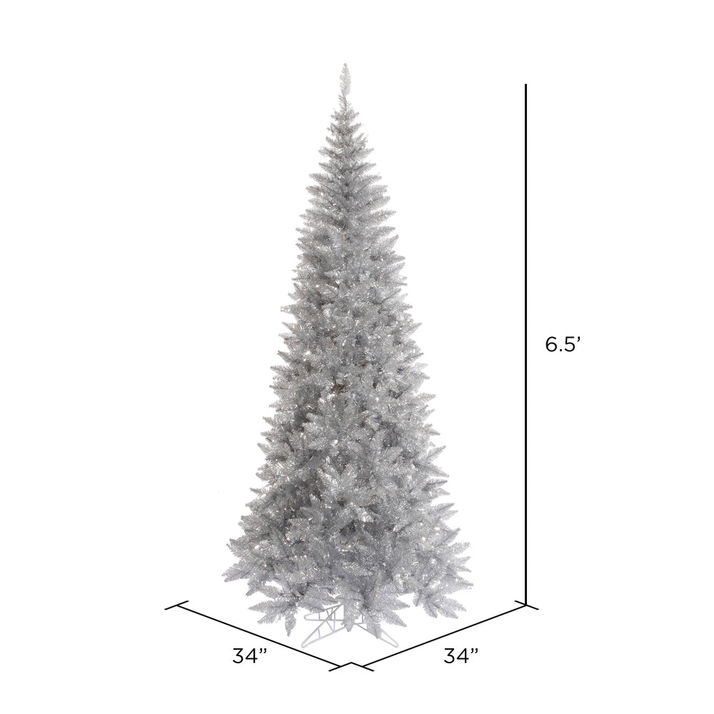 Vickerman 6.5' Silver Tinsel Fir Slim Artificial Christmas Tree Unlit - Cheap-Us