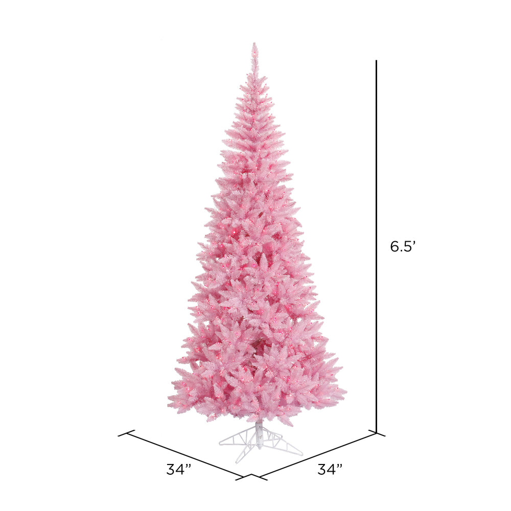 Vickerman 6.5' Pink Fir Slim Artificial Christmas Tree Pink  Dura-lit LED Lights - Cheap-Us