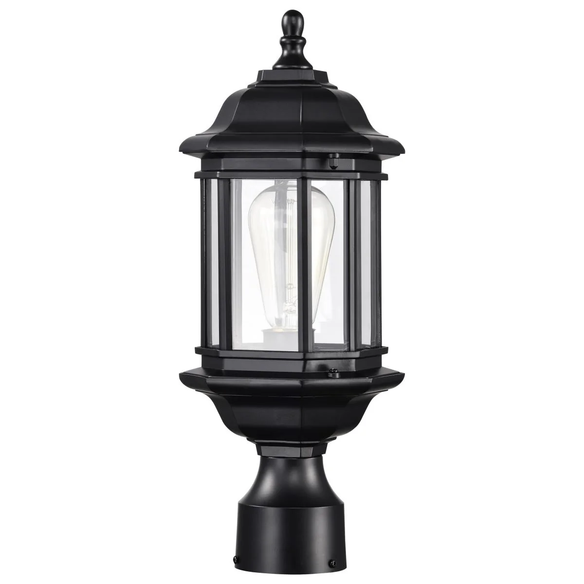 60-6116 HOPKINS 1LT OUTDOOR SM POST Hopkins Outdoor Collection 16 inch Small Post Light Pole Lantern; Matte Black Finish with Clear Glass - Cheap-Us