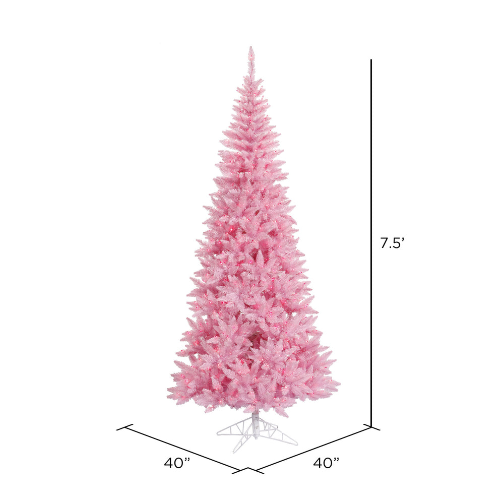Vickerman 7.5' Pink Fir Slim Artificial Christmas Tree with Pink Dura-lit LED Lights - Cheap-Us