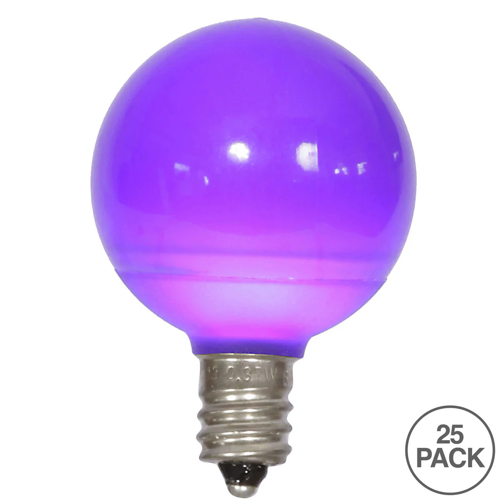 Vickerman G40 Purple Ceramic LED Nickel Base Bulb E12 120V  .6 Watts  Dimmable 25 Bulbs per Pack - Cheap-Us