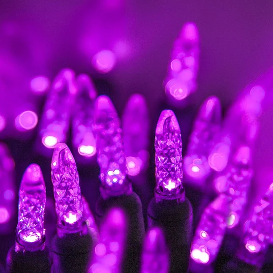 50 Light LED Mini Ice (M5) Light Set Purple Bulbs on Green Wire, Approx. 17'8
