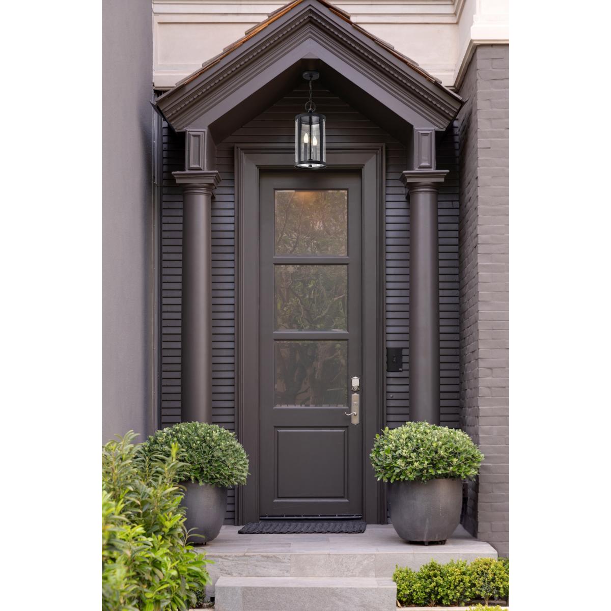 60-8115 BROADSTONE 2 LT HANGING LANT Broadstone; 2 Light Hanging Lantern; Matte Black with Clear Seeded Glass - Cheap-Us