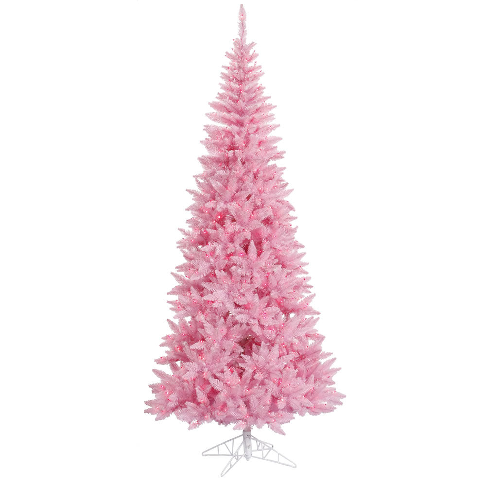 Vickerman 7.5' Pink Fir Slim Artificial Christmas Tree with Pink Dura-lit LED Lights - Cheap-Us