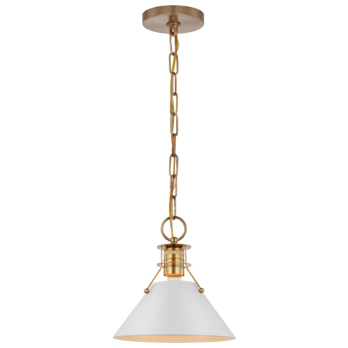 60-7522 OUTPOST 1 LIGHT SMALL PENDANT Outpost; 1 Light; Small Pendant; Matte White with Burnished Brass - Cheap-Us