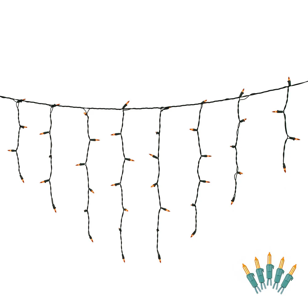 Vickerman 100 Amber Mini Light Icicle Light on Green Wire 9' Christmas Light Strand - Cheap-Us