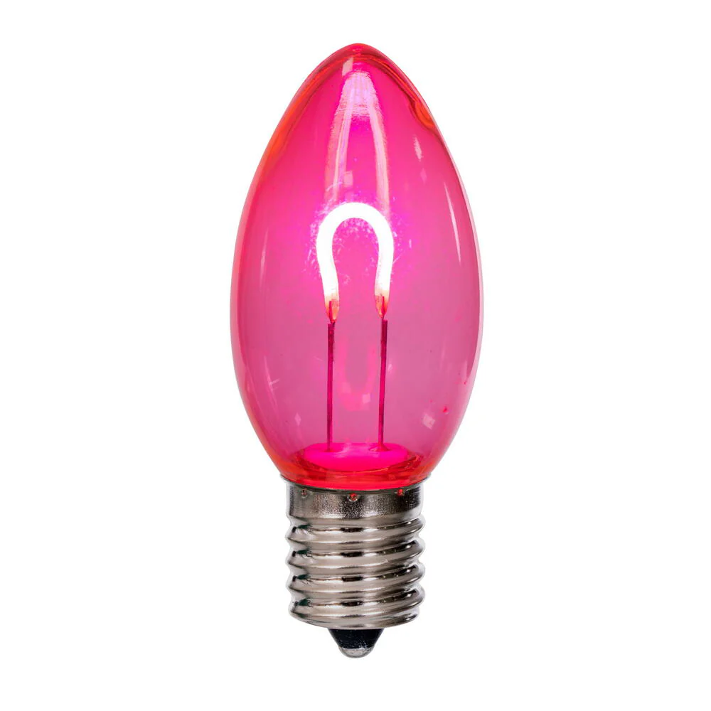Vickerman C9 Transparent U-Shaped Filament Pink Bulb, E17 Base, .6 Watts, 25 Pcs Assorted/Bag.  Colors included are Blue, Red, Green, Purple and Amber. - Cheap-Us