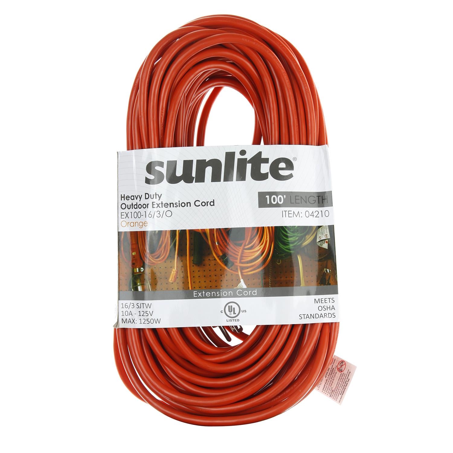Sunlite EX100-16/3 Heavy Duty 100 Foot Orange Outdoor Extension Cord - Cheap-Us