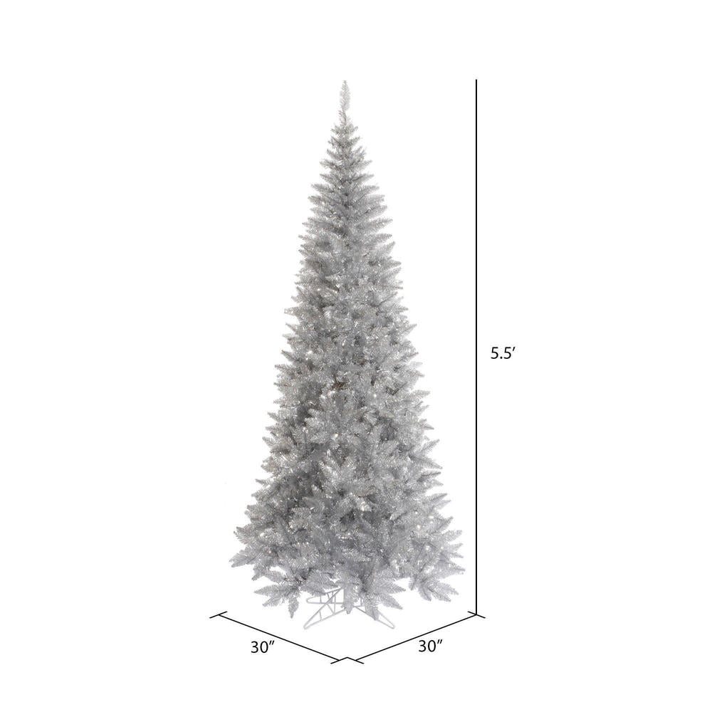 Vickerman 5.5' Silver Tinsel Fir Slim Artificial Christmas Tree Unlit - Cheap-Us
