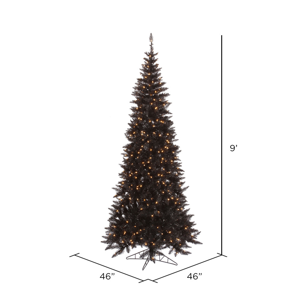 Vickerman 9' Black Fir Slim Artificial Christmas Tree Warm White Dura-lit LED Lights - Cheap-Us