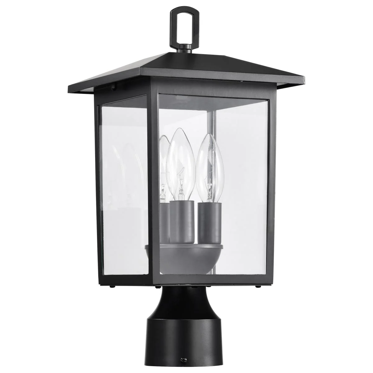 60-5932 JAMESPORT 3LT OUTDOOR POST Jamesport Collection Outdoor 15 inch Post Light Pole Lantern; Matte Black with Clear Glass - Cheap-Us