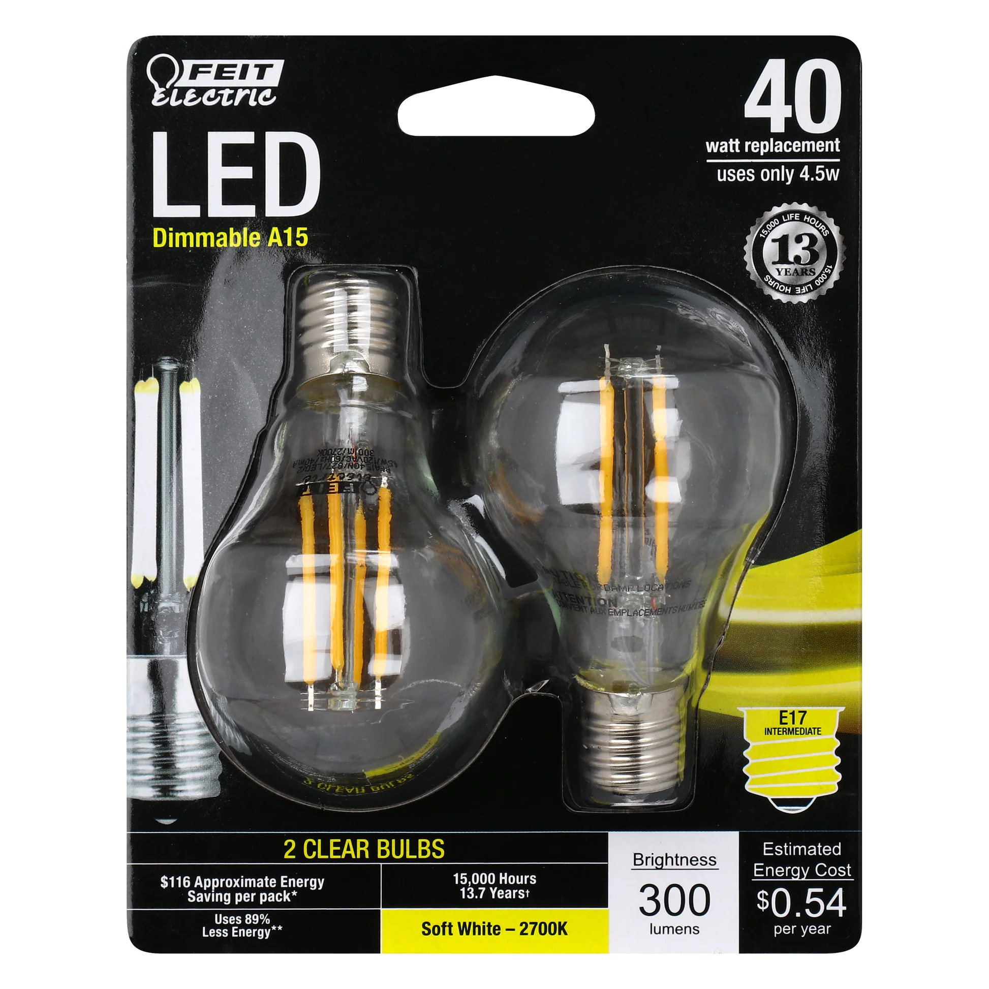 40-Watt Equivalent Soft White A15 Candelabra Base Filament LED (2-Pack) - Cheap-Us