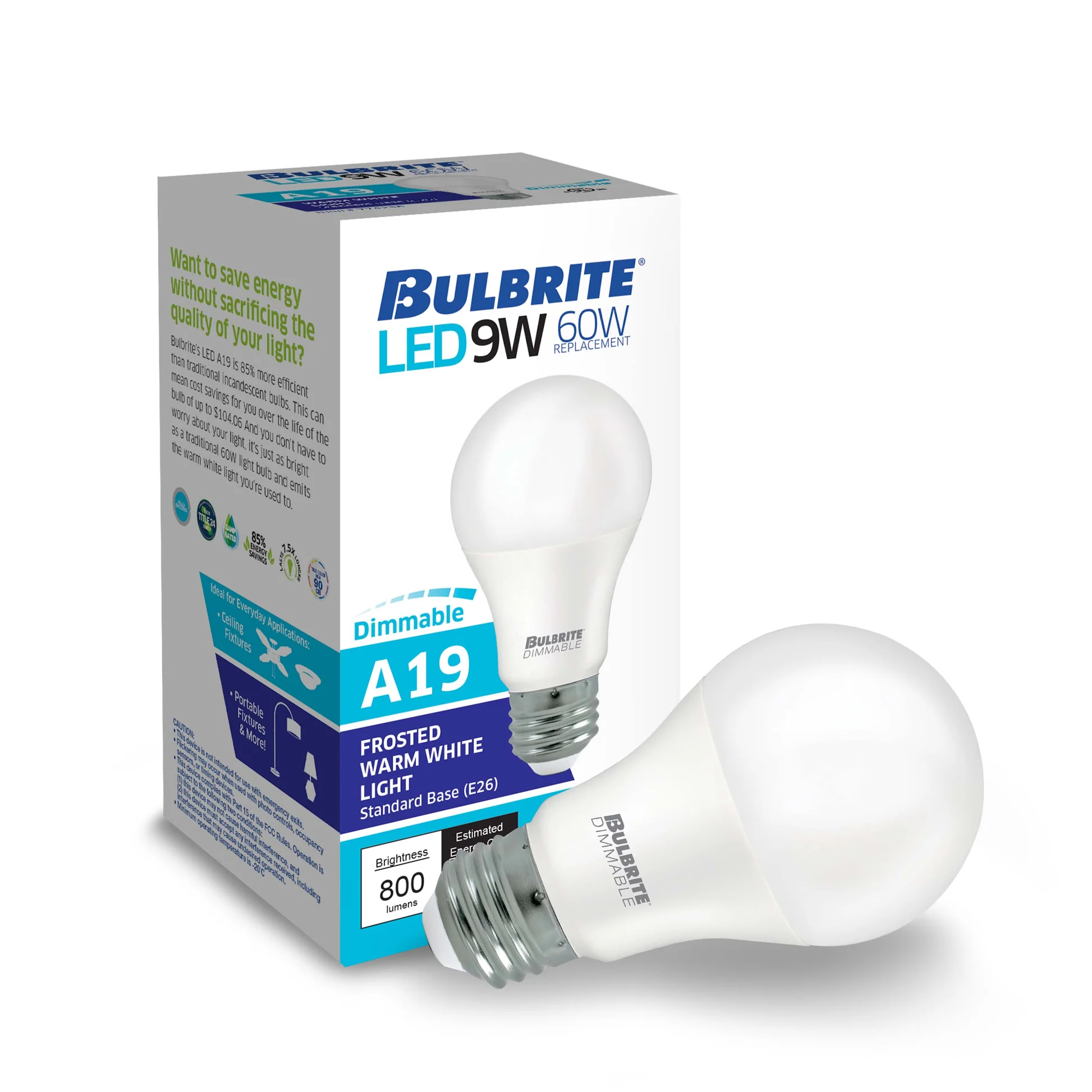 Bulbrite Pack of (4) 9 Watt Dimmable A19 Frost Finish Medium Screw (E26) LED Light Bulb - 800 Lumens, 2700K - Cheap-Us