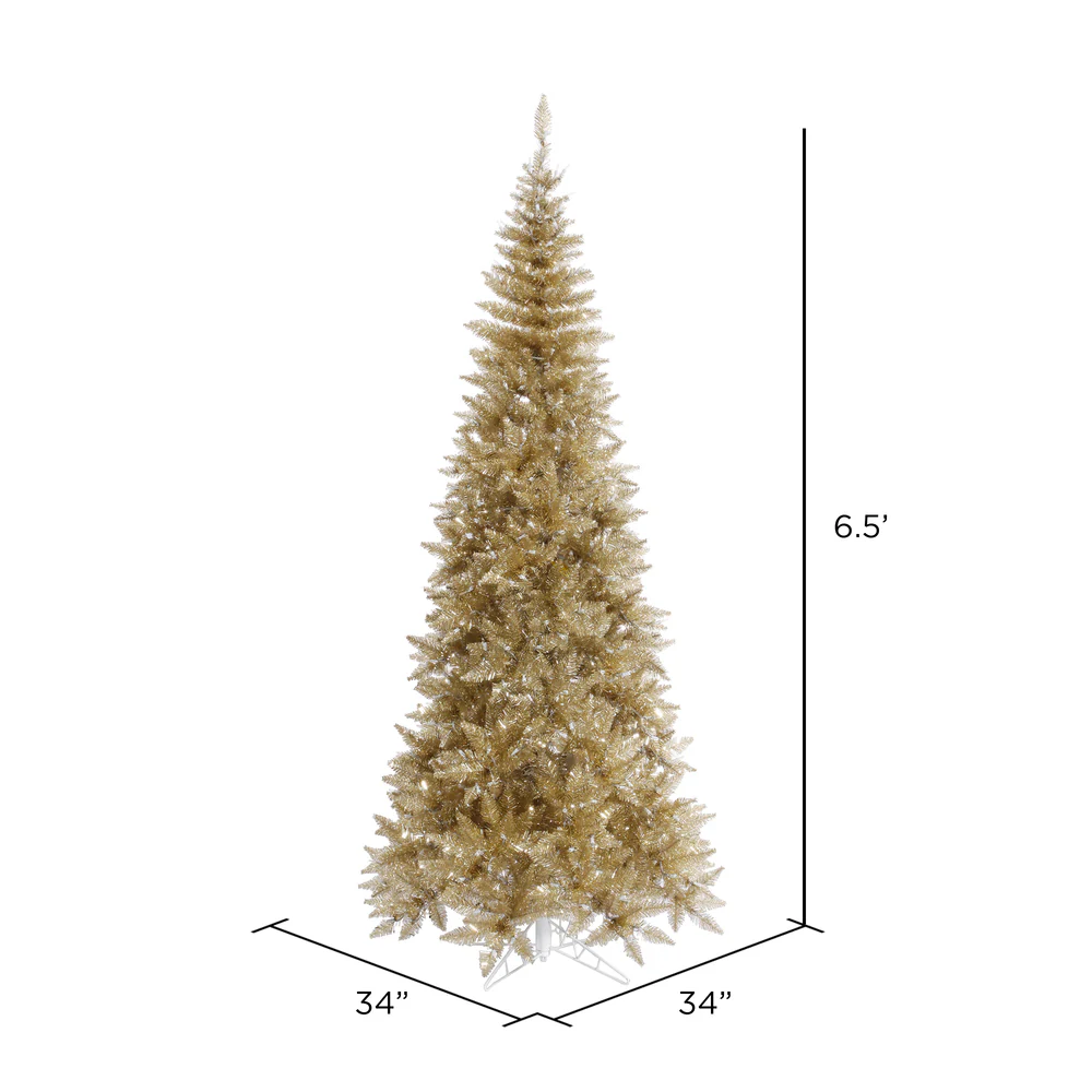 Vickerman 6.5' Champagne Tinsel Fir Slim Artificial Christmas Tree Unlit - Cheap-Us