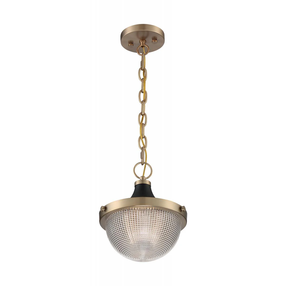 60-7059 FARO 1 LIGHT SMALL PENDANT Faro - 1 Light Pendant with Clear Prismatic Glass - Burnished Brass and Black Accents Finish - Cheap-Us